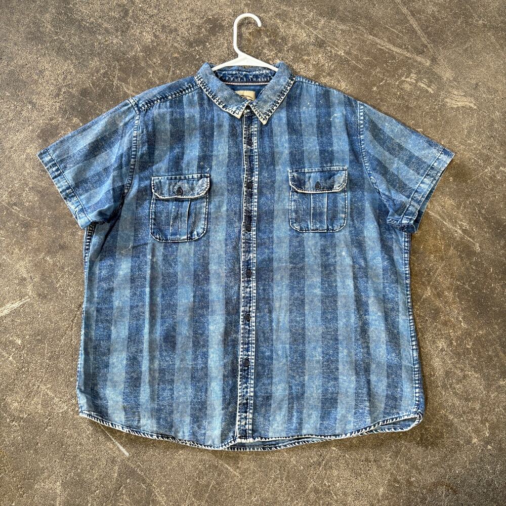 Roebuck Denim Jean Work Shirt Mens 2XL XXL Blue Striped Short Sleeve Button Up